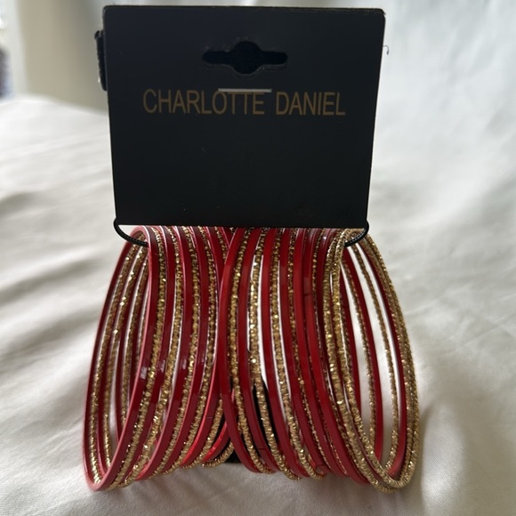 Charlotte Daniel New Bangle Set Red and Gold Bangles Thin (26 pcs) - Picture 7 of 12
